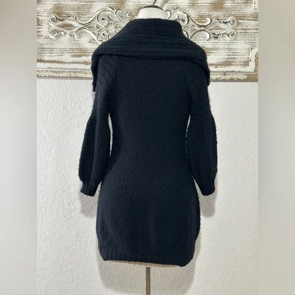 Free People Black Large Buttons Wool Blend Balloon Sleeves Long Cardigan Small - Picture 3 of 9